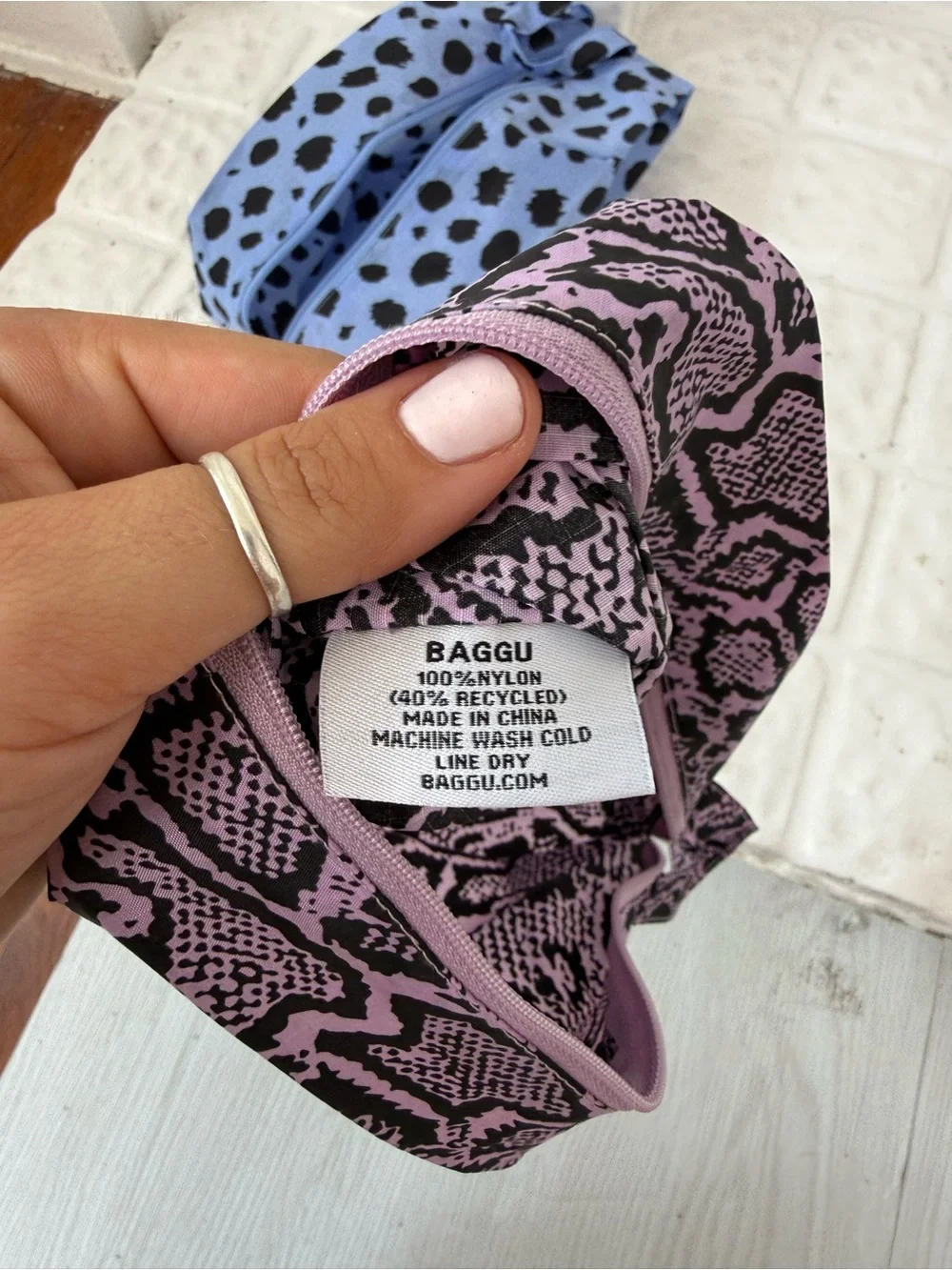 baggu go pouch set blue leopard + pink snakeskin